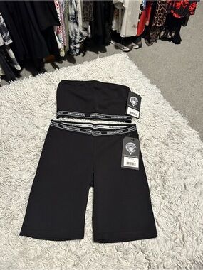 Crooks & Castles Black Bandeau and Biker Short Set